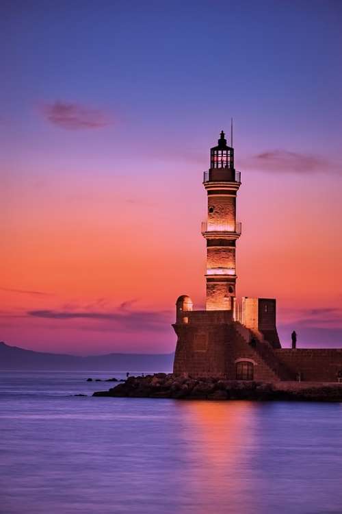 Greece Lighthouse Sea Ocean Sunrise Sunset