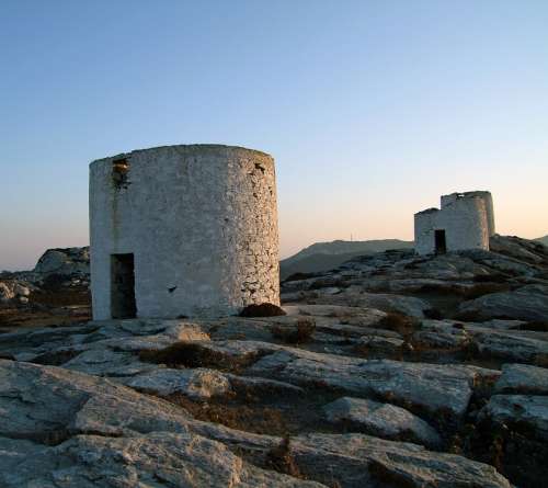 Greece Mills Ruins Tower Backlighting Old Amorgos