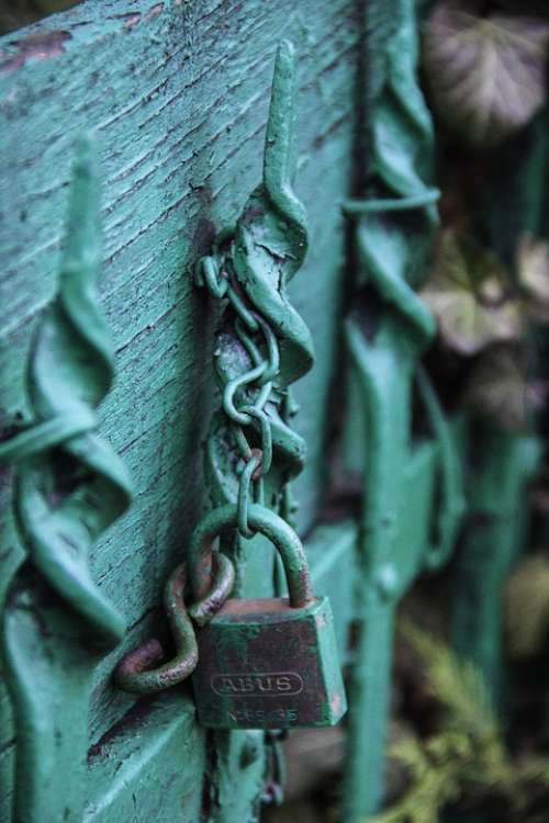 Green Bluish Lock Gate Detail Closed Blue Close