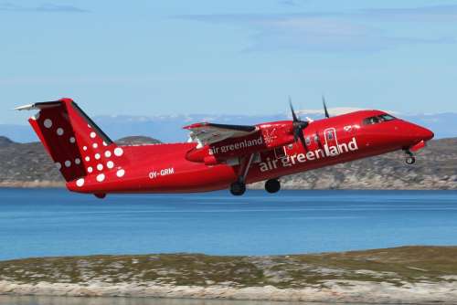 Greenland Aasiaat Airport Dash 8 Airplane Take Off