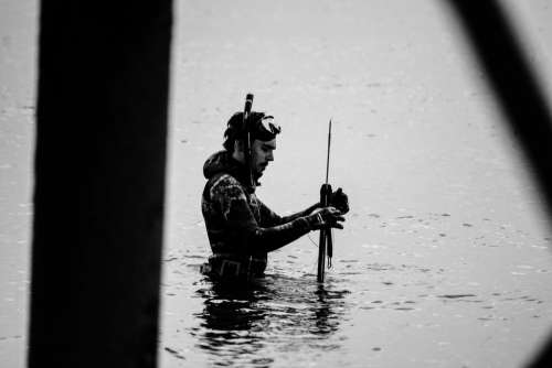 Harpoon Diving Fishing Hunting Water Sea Man