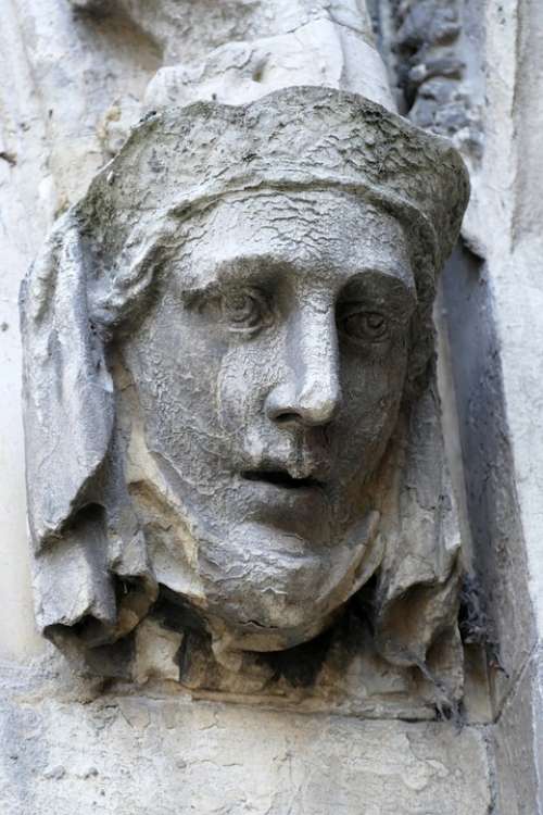 Head Face Sculpture Stone Art Old Antique