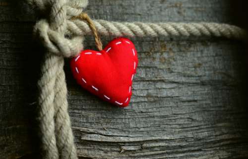 Heart Red Rope Loyalty Love Friendship Wood
