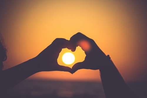 Heart Hands Silhouette Love Sunset Sky Romance