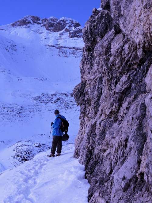 Hiking Man Snow Mountain Mountaineering Rock Alps