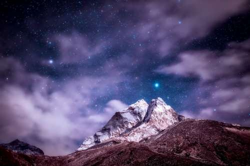 Himalayas Mountains Sky Clouds Stars Night Sunset