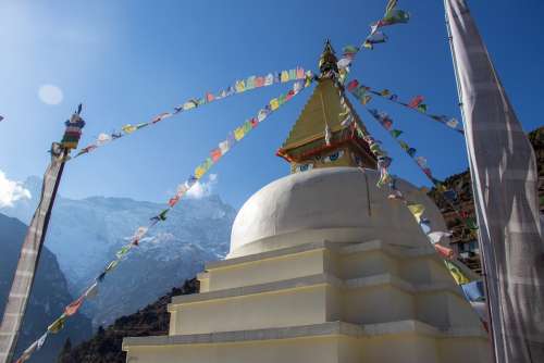 Himalayas Nepal Hindu Stupa Wind Flags Religion