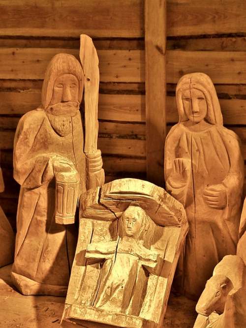 Hl Family Nativity Scene Wooden Figures Wood