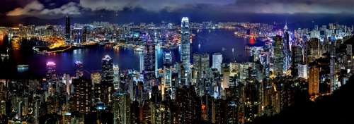 Hong Kong Skyline Night Architecture Asia