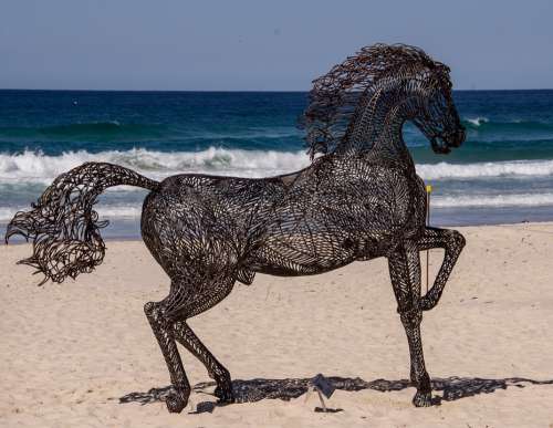 Horse Sculpture Art Black Large Metal