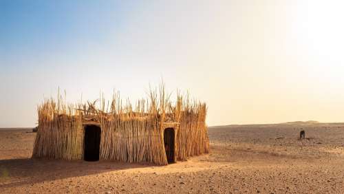 Hut Desert Africa Dry Sand Arid Straw Sky