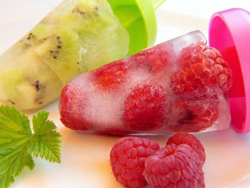 Ice Raspberries Kiwi Fruit Eat Vitamins Fruits