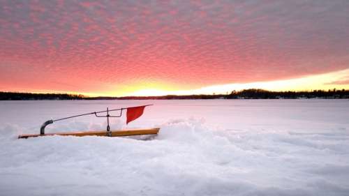 Ice Fishing Tip Up Winter Lake Wisconsin Wi