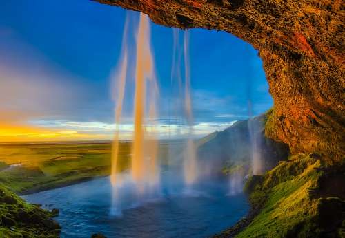 Iceland Skogafoss Waterfall Falls Cascade Pool