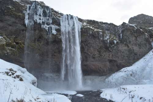 Iceland Waterfall Southern Coast Tall Winter South