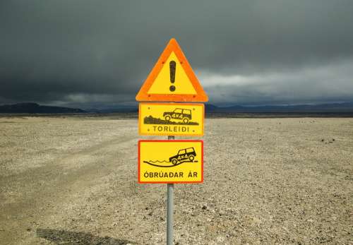 Iceland Road Sign Clouds Danger Traffic