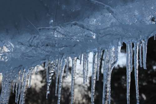 Icicles Winter Cold Roof Blue Transparent Ice
