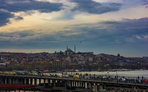 Istanbul Bridge Turkey Throat Galata Cami Blue