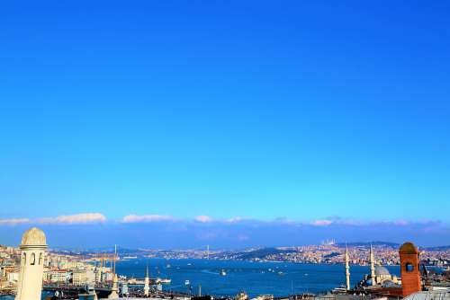 Istanbul Cami Turkey Marine Bridge Minaret Blue