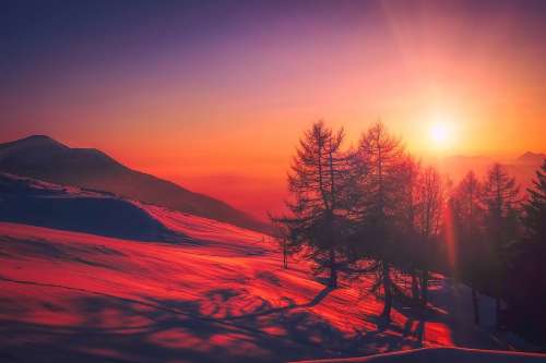 Italy Sunrise Sky Clouds Beautiful Mountains Snow