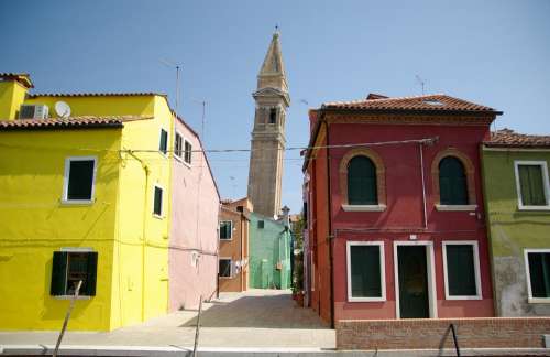 Italy Burano Island Colorful Houses Campanile