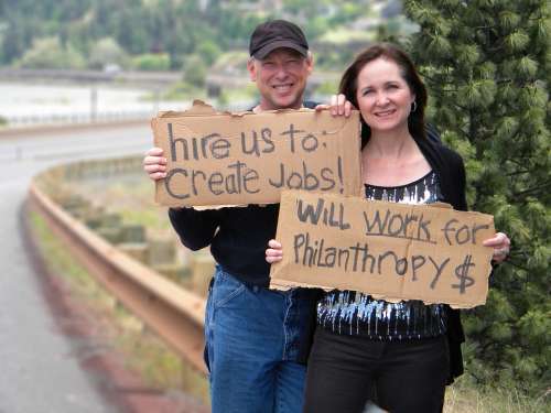 Job Hunting Man Woman Jobless Cardboard Signs
