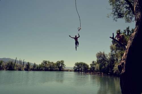 Jump Water Swimming Outdoors Dive Rope Swing Lake