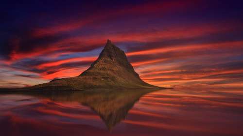 Kirkjufell Iceland Mountain Abenrot Sunset Dusk