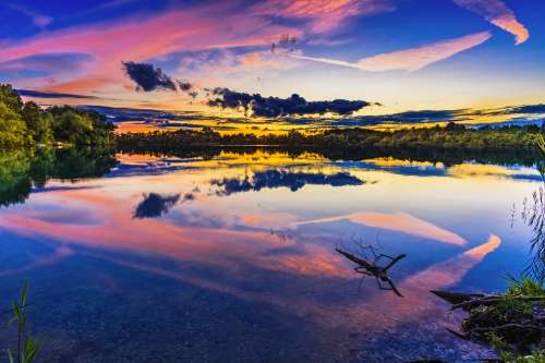 Lake Sunset Landscape Abendstimmung Clouds Water