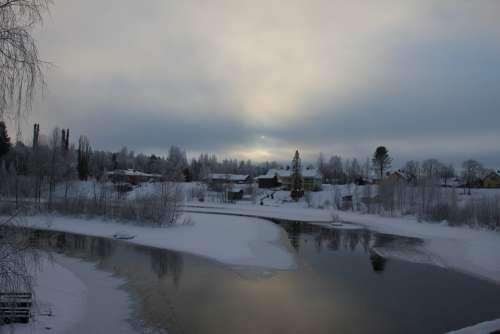 Landscape Winter Water River Frost Finnish Snow