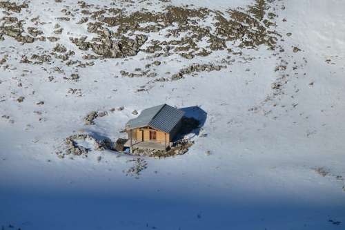 Landscape Nature Mountains Alps Winter Cabin