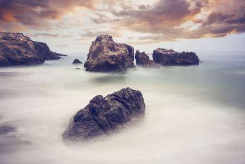 Landscape Rocks Waves Water Ocean Nature Sky