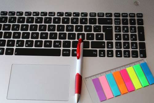 Laptop Keyboard Notebook Pen Sticky Notes