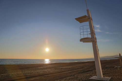 Lifeguard Tower Beach Safety Ocean Sunset
