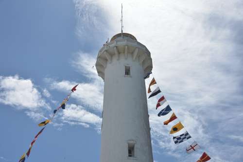 Lighthouse Yucatan Progress Flags Sunny Mexico