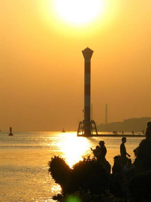 Lighthouse Sunset Elbe Beach