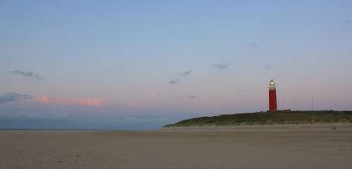 Lighthouse Evening Sky Sand Sea Nature Romantic