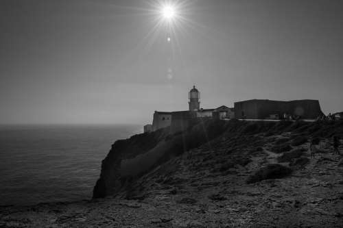 Lighthouse Beacon Cliff Coast Ocean Shore Sun