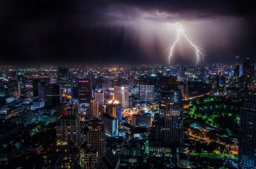 Lightning City Night Sky Weather Thunderstorm