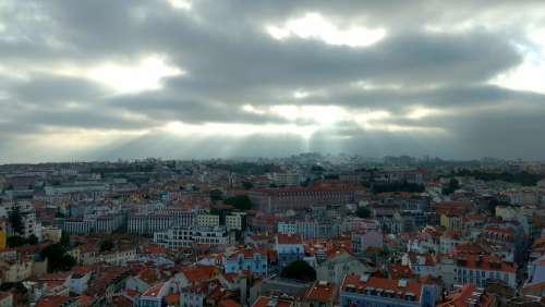 Lisboa Cloudy City Sky Downtown Skyline Buildings