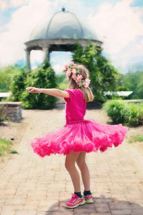 Little Girl Twirling Dancing Outdoors Summer Pretty