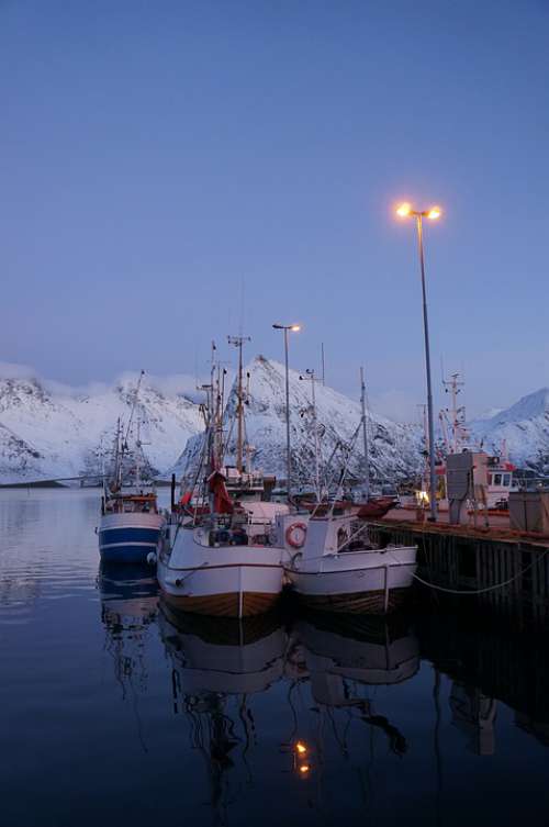 Lofoten Norway Port Boat Fishing Winter Travel