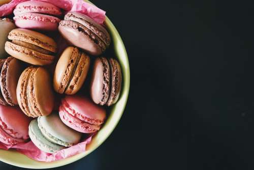 Macaroons Dessert Sweets Black Background Colors