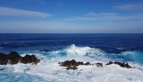 Madeira Atlantic Water Wave Rau Blue Ocean Rock