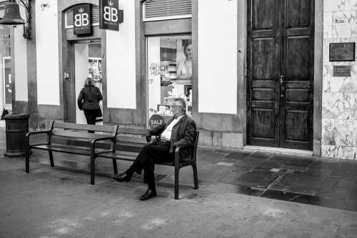 Man Bank Sit Person Alone Black And White Mood