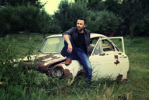 Man Portrait Adult Sitting Relaxed Classic Car
