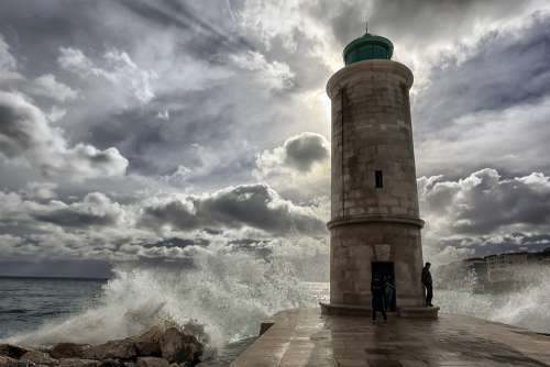 Marseille Sea Waves Lighthouse Old Port Port