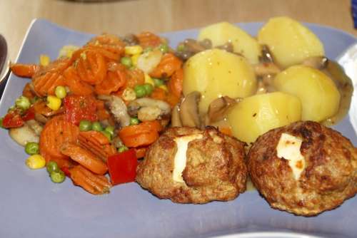 Meatballs Vegetables Potatoes Filled Feta Cheese