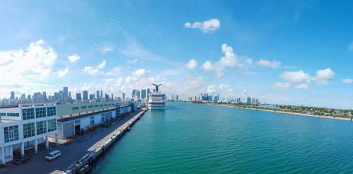 Miami Cruise Port Florida Ship Skyline Travel