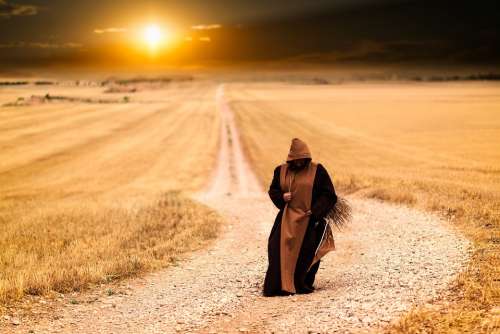 Monks Pilgrimage Pilgrim Path Sunset Landscape